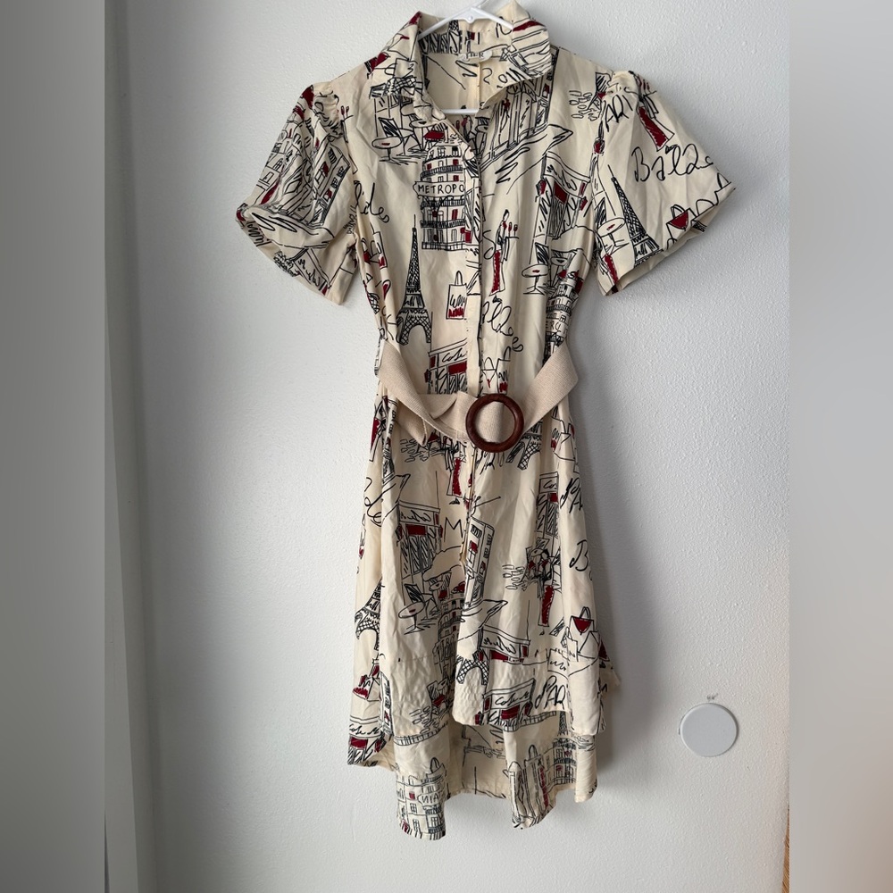 Her Destiny Dress Womens Size S Beige Paris  A Line Maxi Flowy